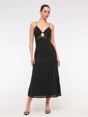 Abercrombie & Fitch Black Midi Slip Dress with Cutout